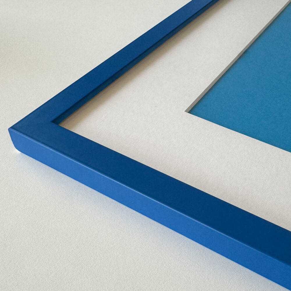 Blue matte wooden frame - Narrow (15 mm) - Custom size