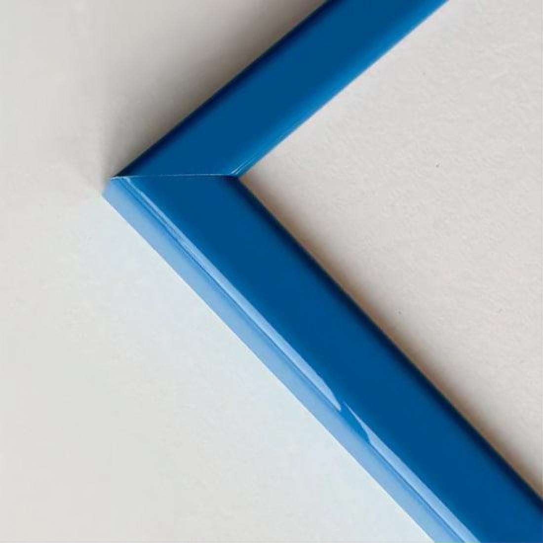 Blue glossy wooden frame - Narrow (13 mm) - Custom size