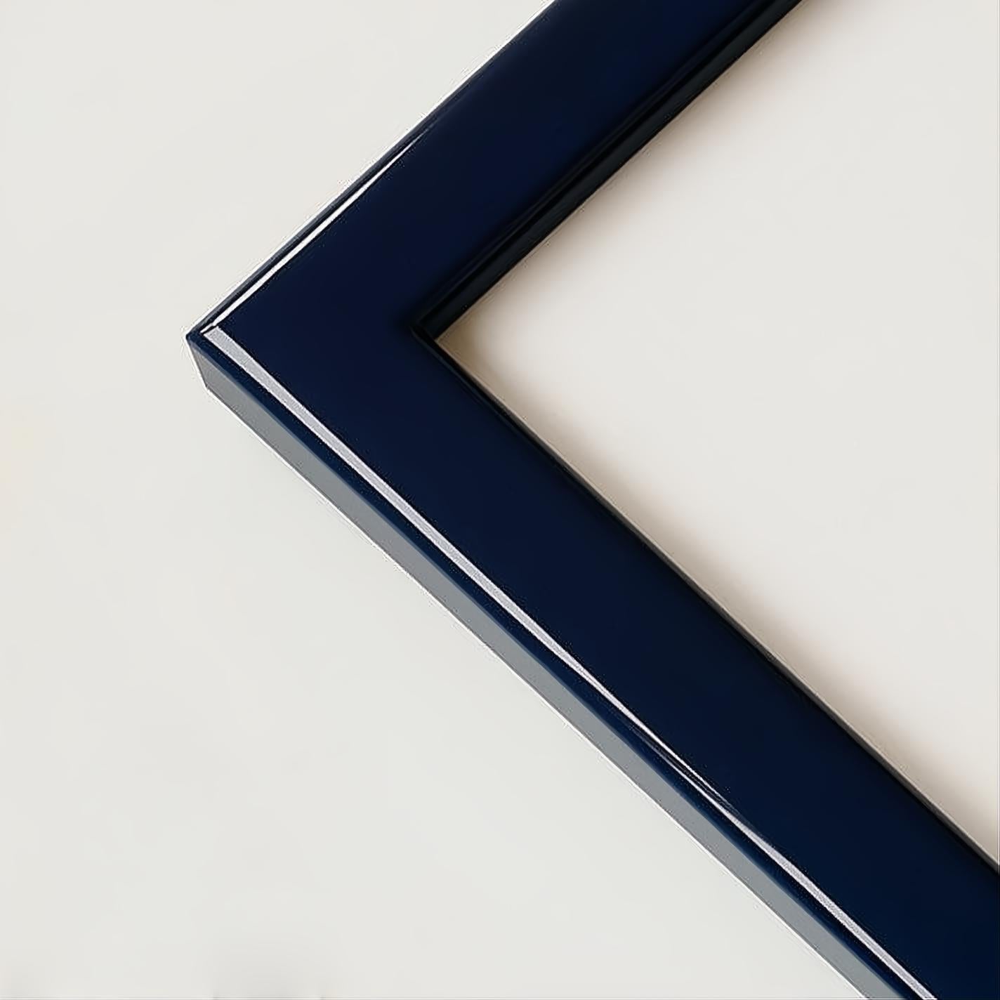Dark blue glossy wooden frame - Narrow (13 mm) - Custom size