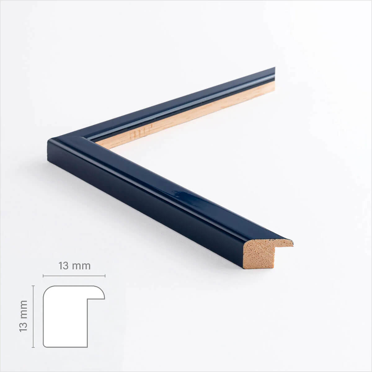 Dark blue glossy wooden frame - Narrow (13 mm) - Custom size