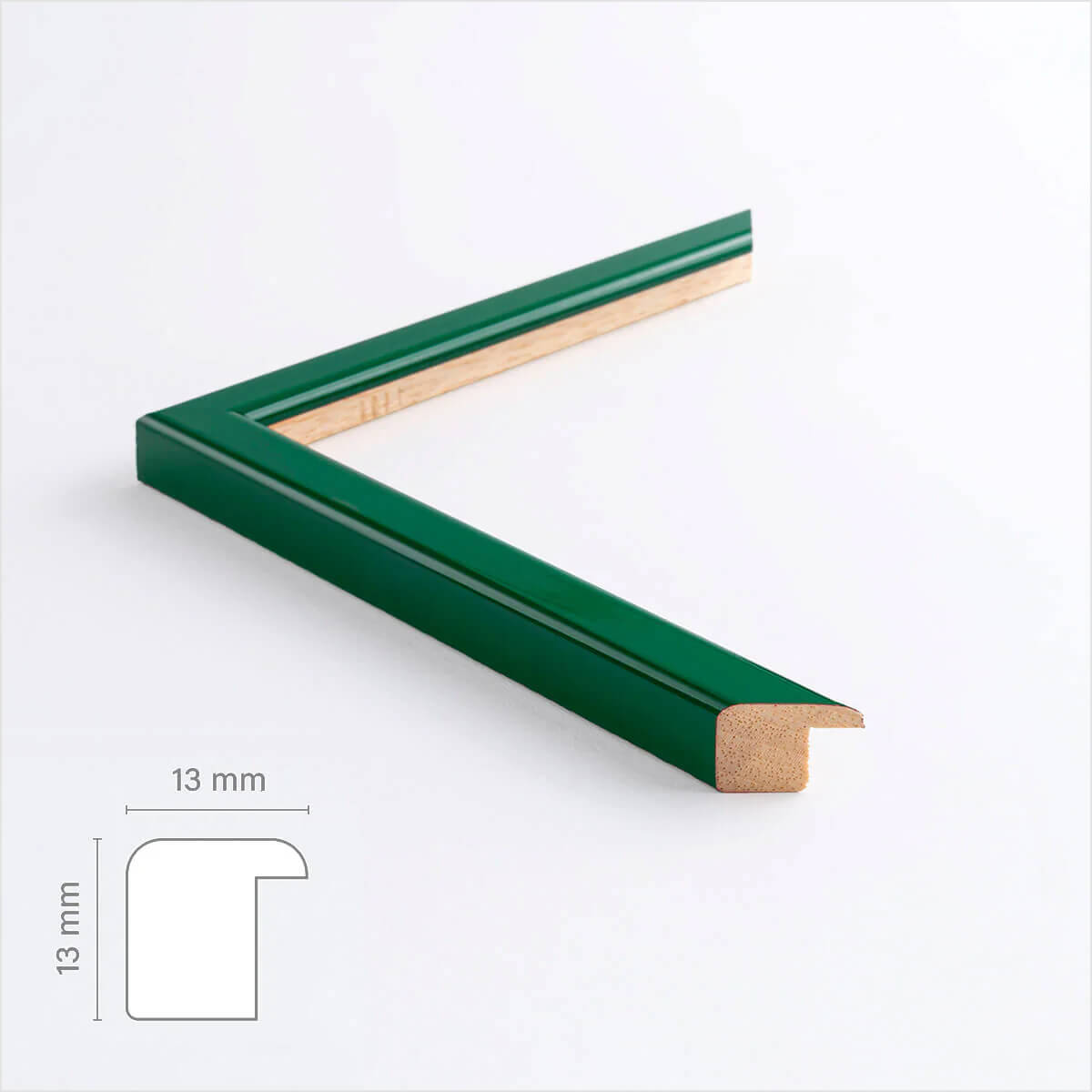 Dark green glossy wooden frame - Narrow (13 mm) - Custom size