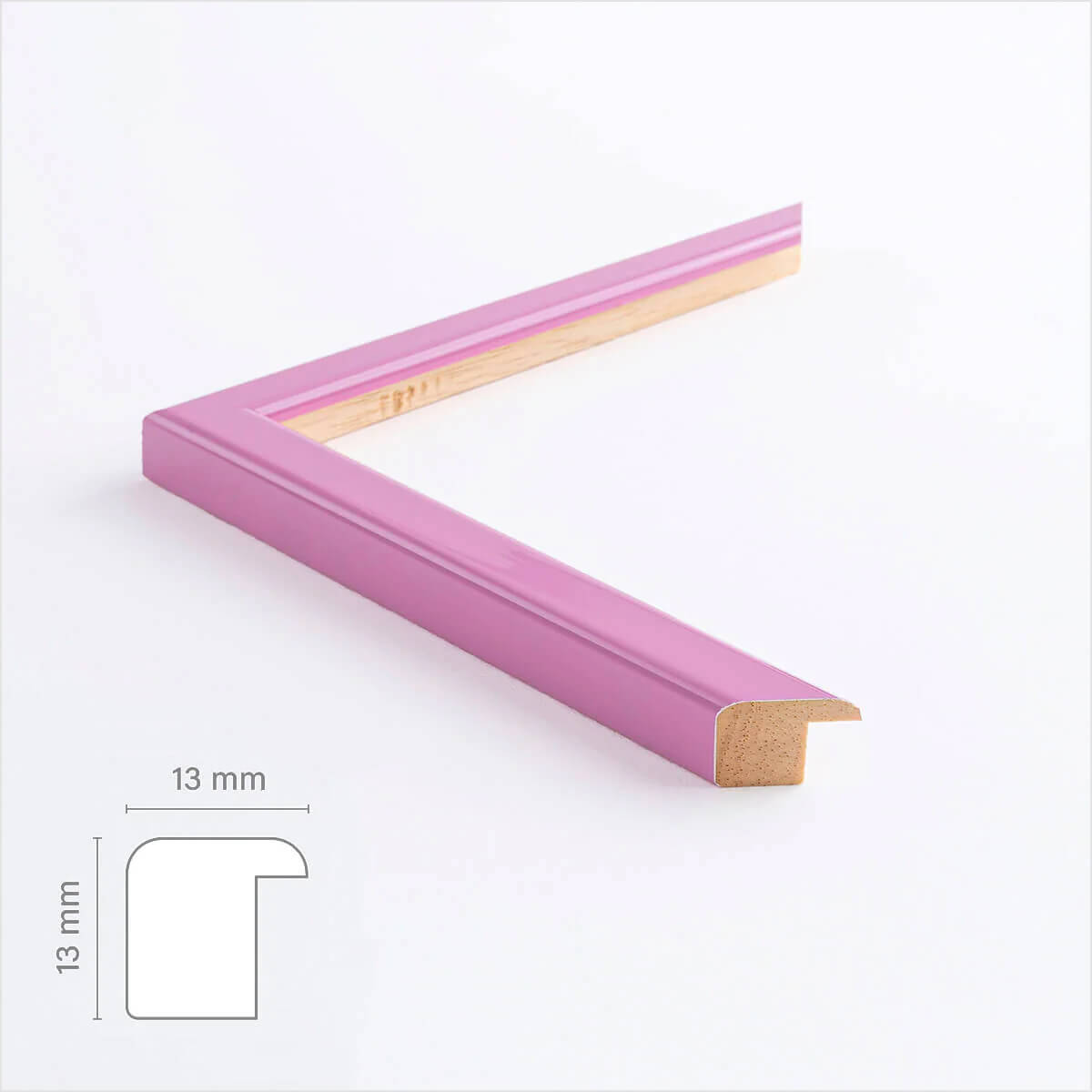Pink glossy wooden frame - Narrow (13 mm) - A4 (21x29.7 cm)