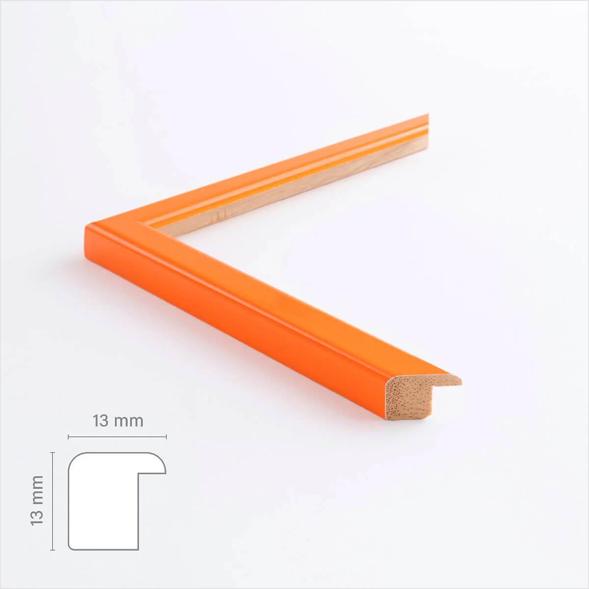 Orange glossy wooden frame - Narrow (13 mm) - A4 (21x29.7 cm)
