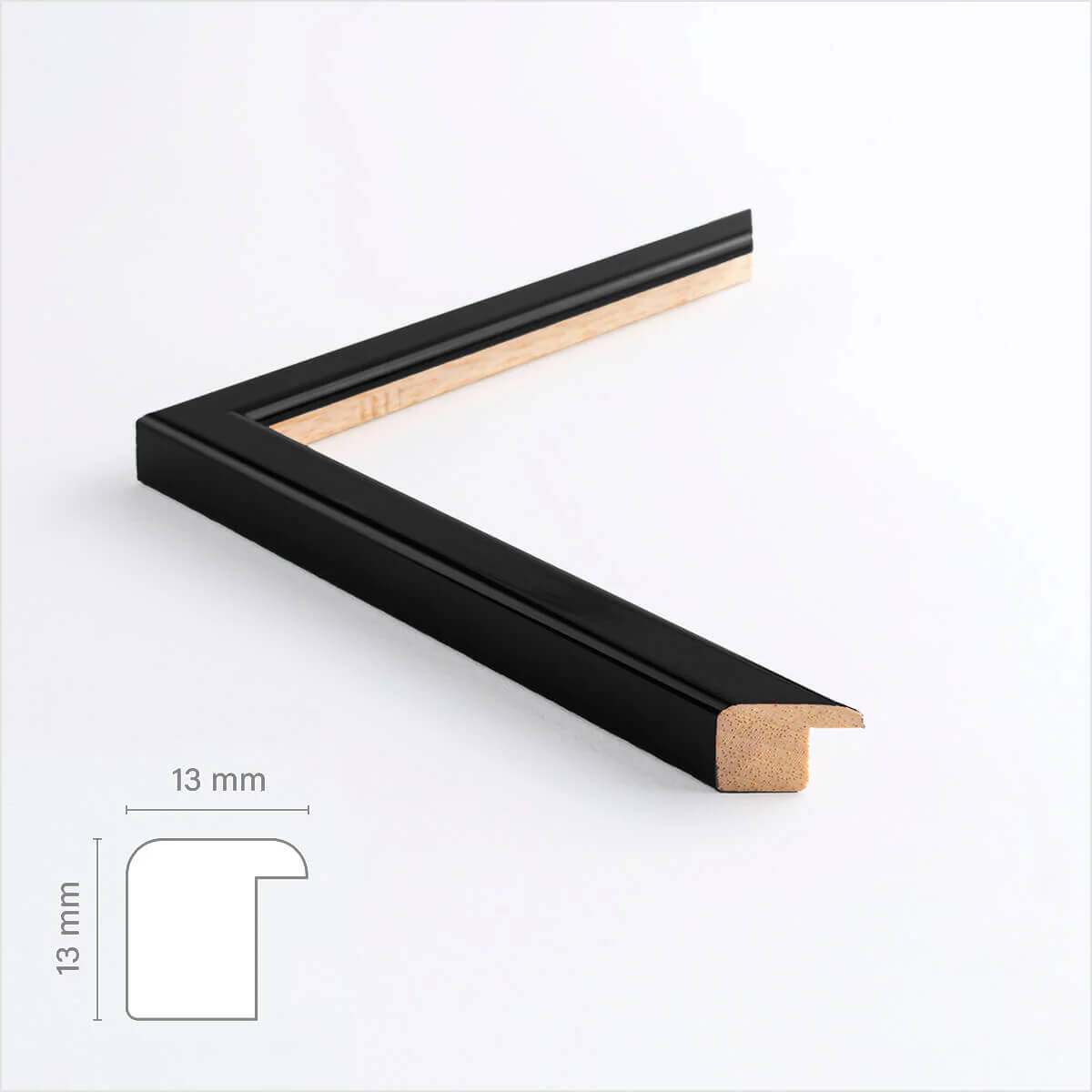 Black glossy wooden frame - Narrow (13 mm)