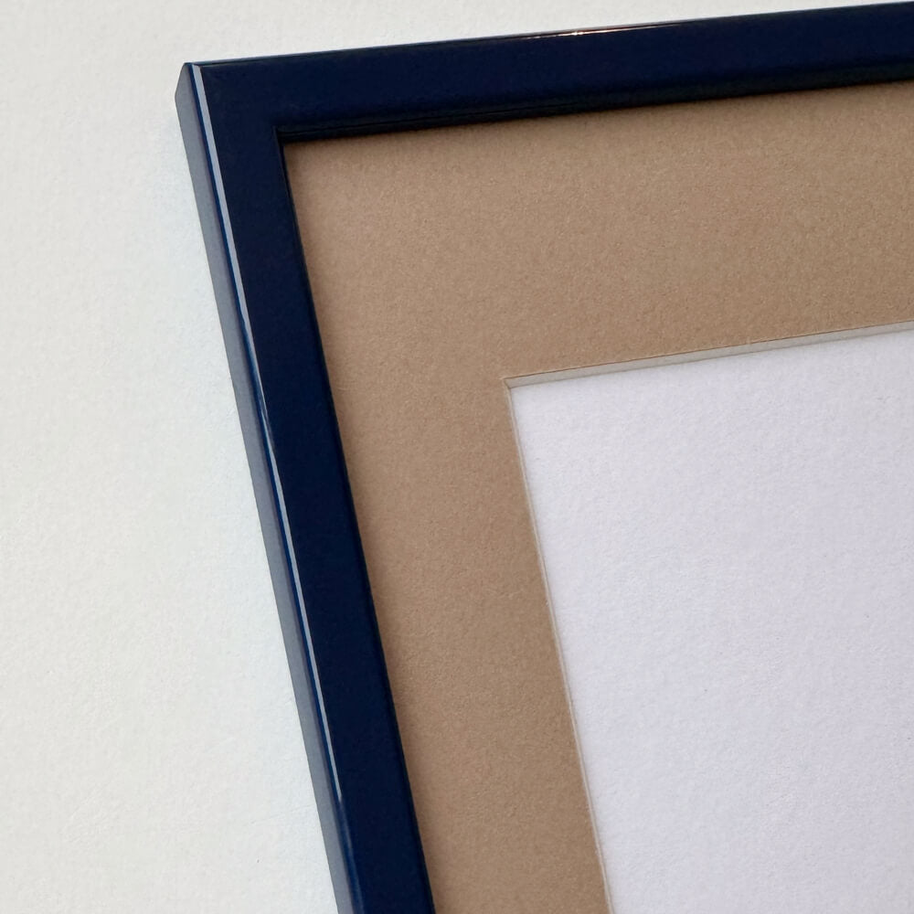 Dark blue glossy wooden frame - Narrow (13 mm) - Custom size