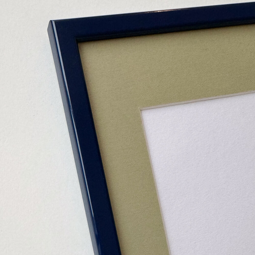 Dark blue glossy wooden frame - Narrow (13 mm) - Custom size