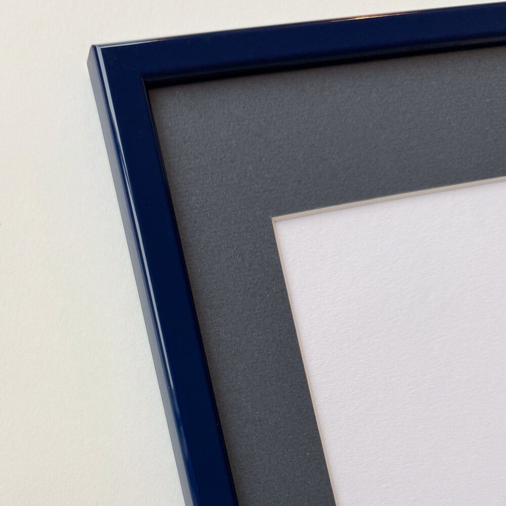 Dark blue glossy wooden frame - Narrow (13 mm) - Custom size