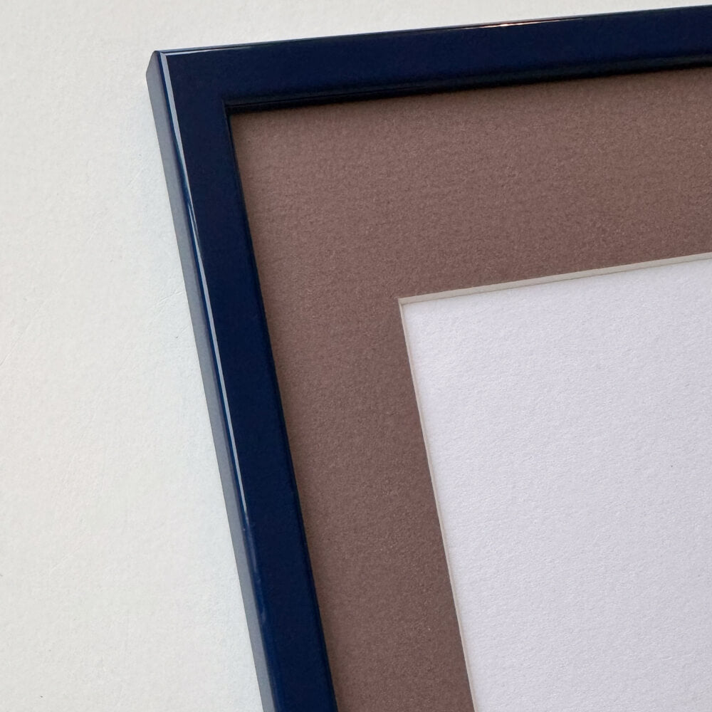 Dark blue glossy wooden frame - Narrow (13 mm) - Custom size