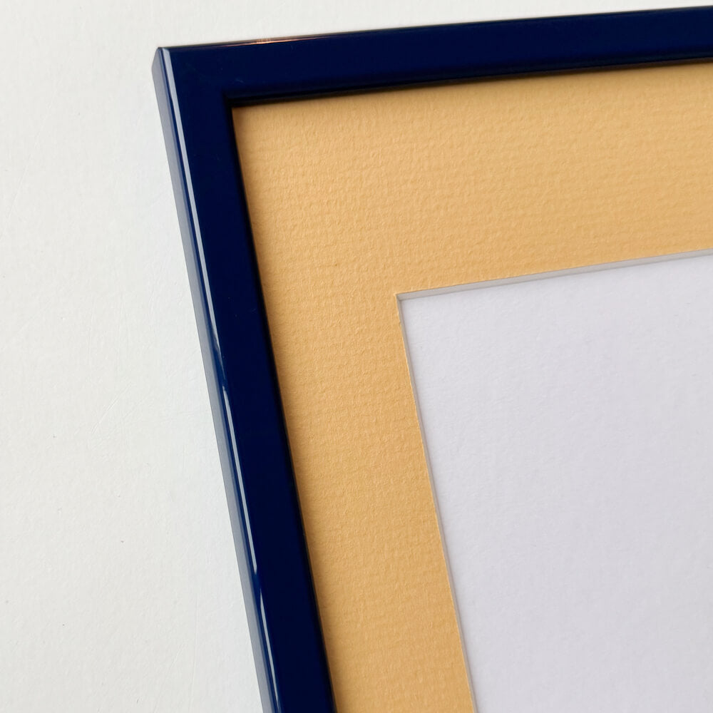 Dark blue glossy wooden frame - Narrow (13 mm) - Custom size