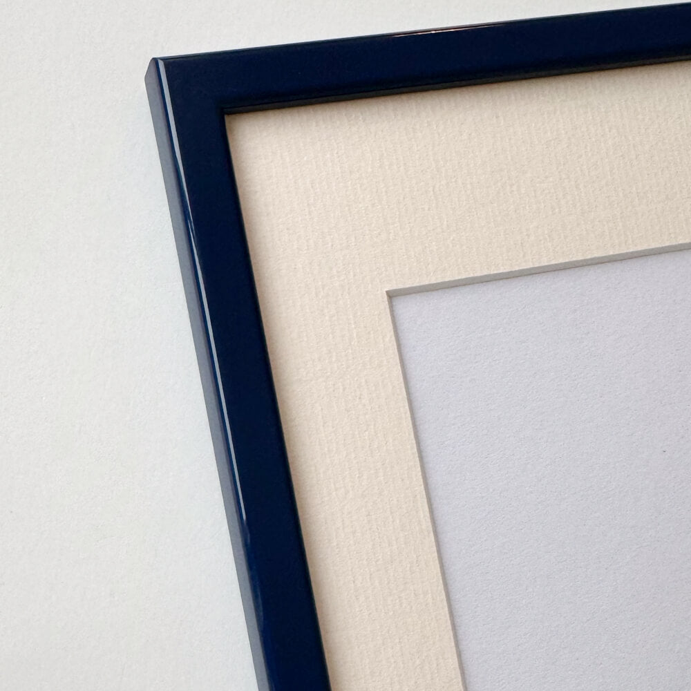 Dark blue glossy wooden frame - Narrow (13 mm) - Custom size