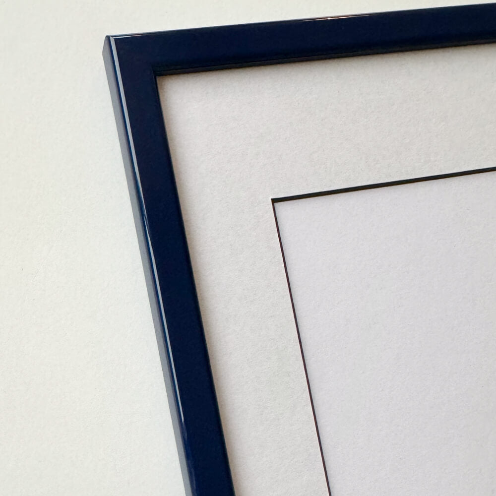 Dark blue glossy wooden frame - Narrow (13 mm) - Custom size