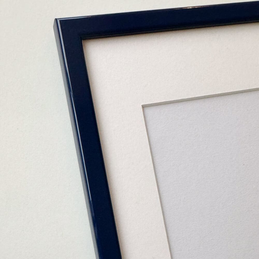 Dark blue glossy wooden frame - Narrow (13 mm) - Custom size