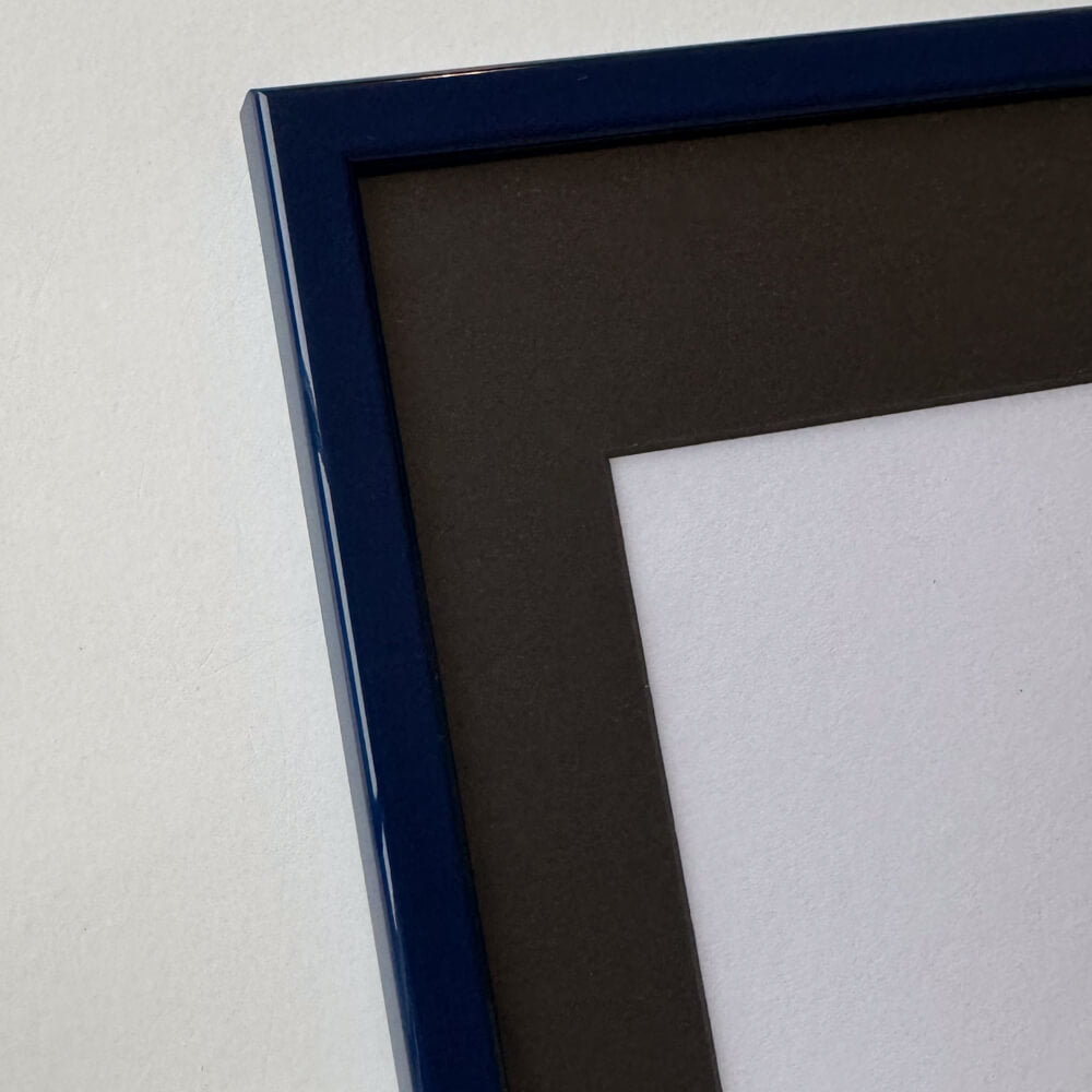 Dark blue glossy wooden frame - Narrow (13 mm) - Custom size