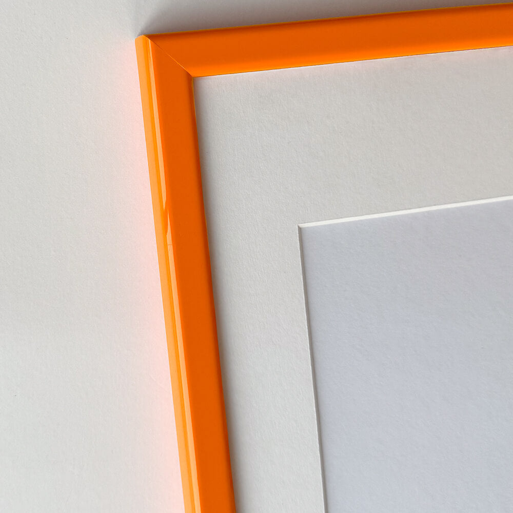 Orange glossy wooden frame - Narrow (14 mm) - Custom size