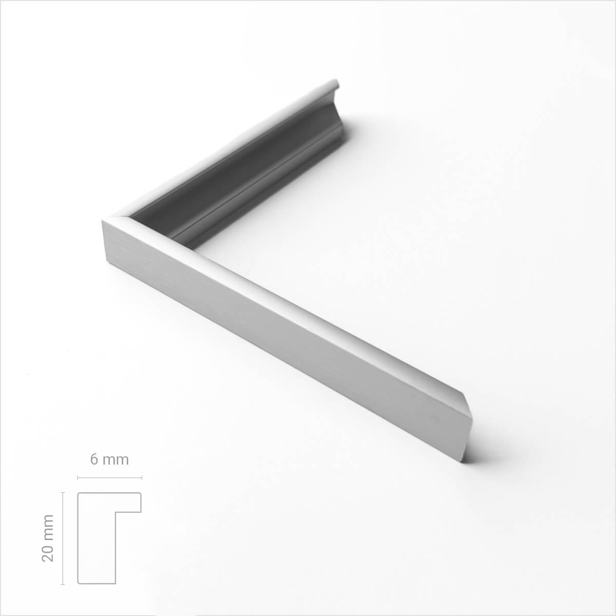 Matte silver premium aluminum frame - Narrow (6 mm) - Custom size