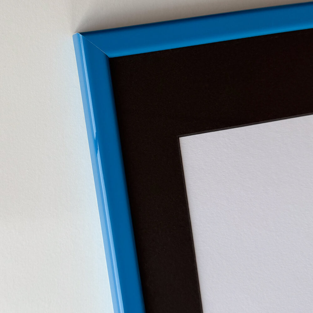 Blue glossy wooden frame - Narrow (14 mm) - Custom size