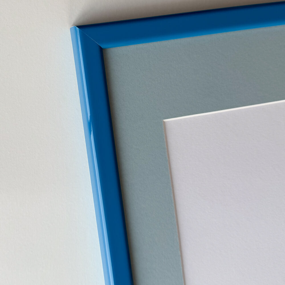 Blue glossy wooden frame - Narrow (14 mm) - A4 (21x29.7 cm)