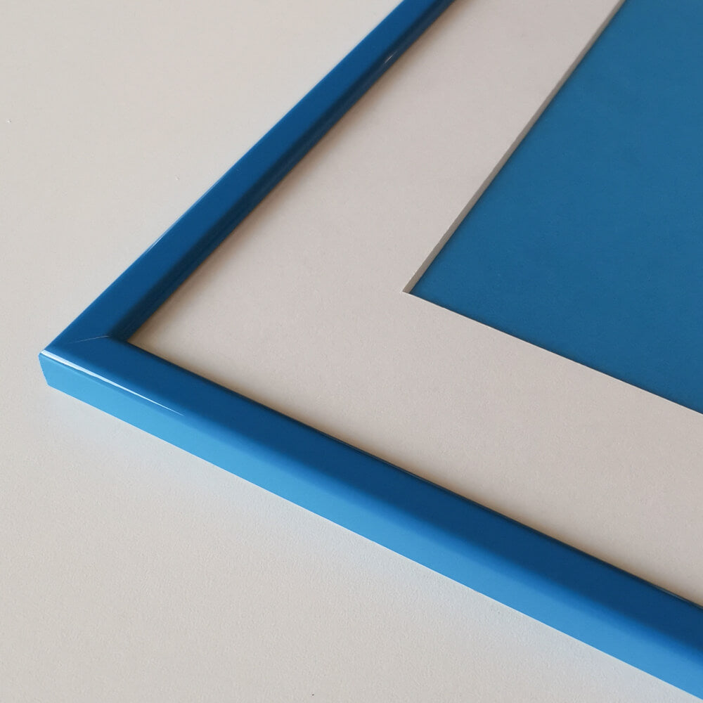 Blue glossy wooden frame - Narrow (14 mm) - 50×60 cm