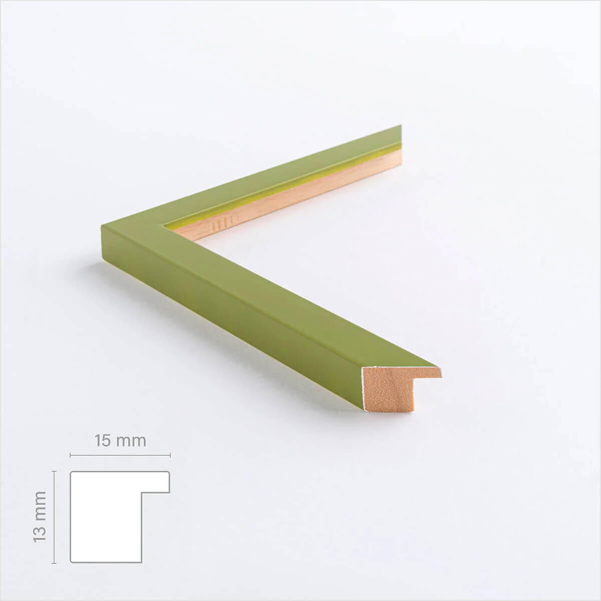 Olive green matte wooden frame - Narrow (15 mm) - 50x70 cm