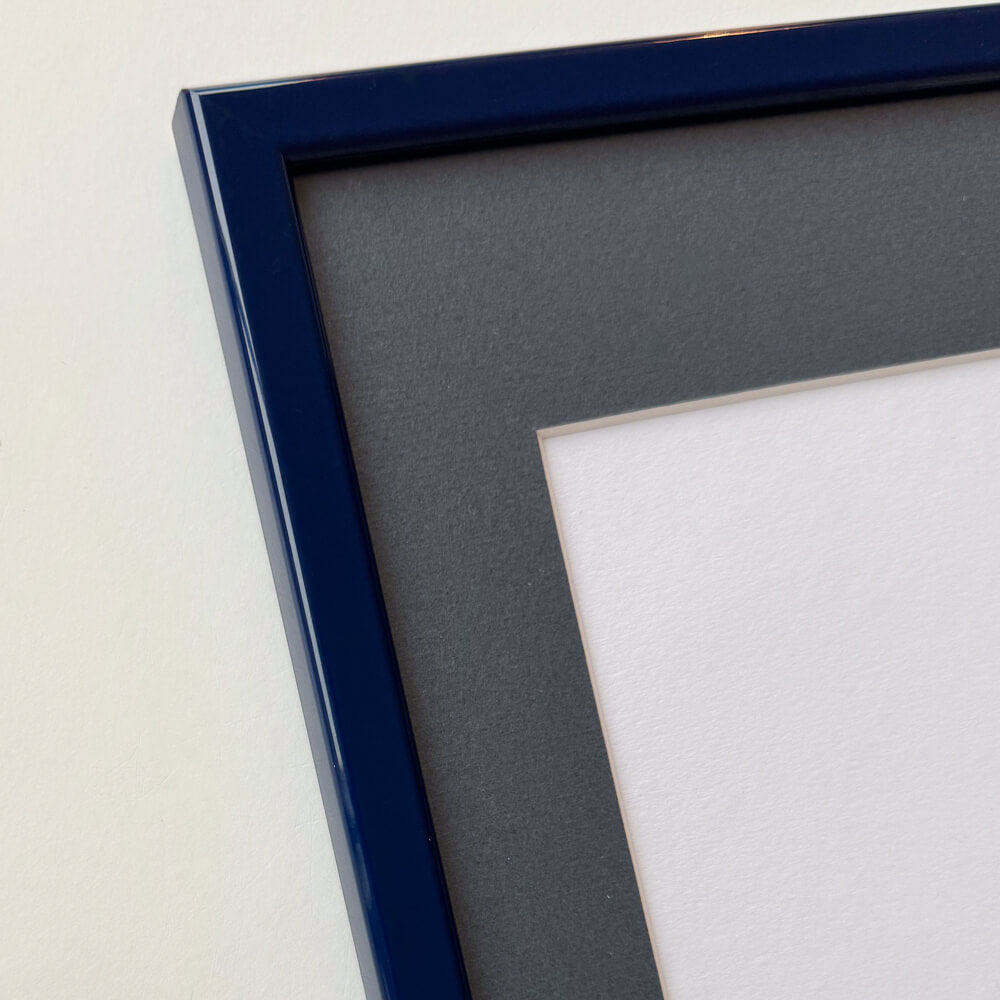 Dark blue glossy wooden frame - Narrow (14 mm) - A4 (21x29.7 cm)