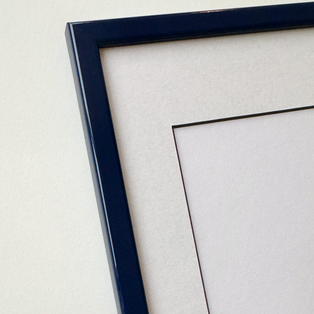 Dark blue glossy wooden frame - Narrow (14 mm) - A2 (42x59.4 cm)