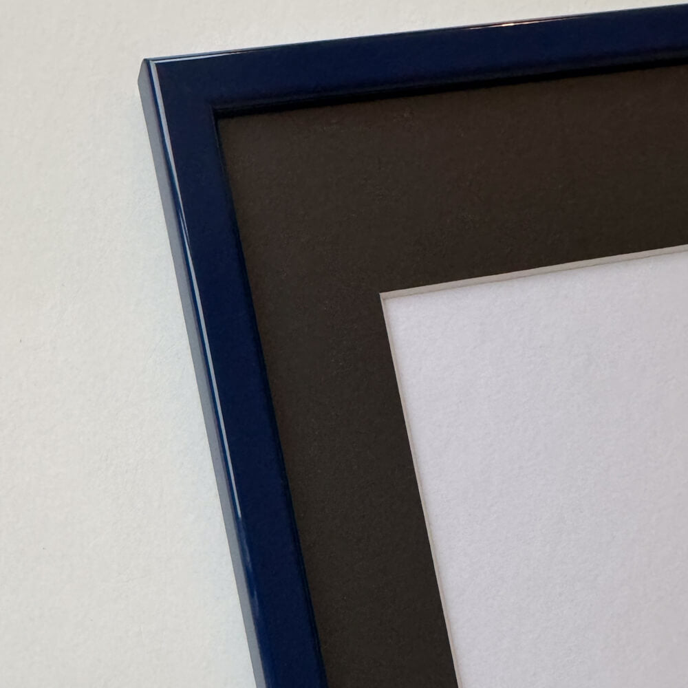 Dark blue glossy wooden frame - Narrow (14 mm) - Custom size