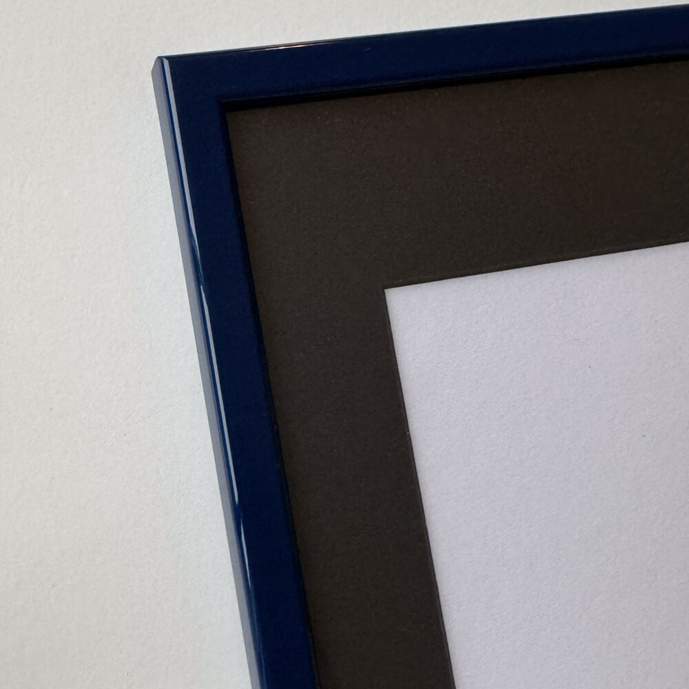 Dark blue glossy wooden frame - Narrow (14 mm) - A4 (21x29.7 cm)