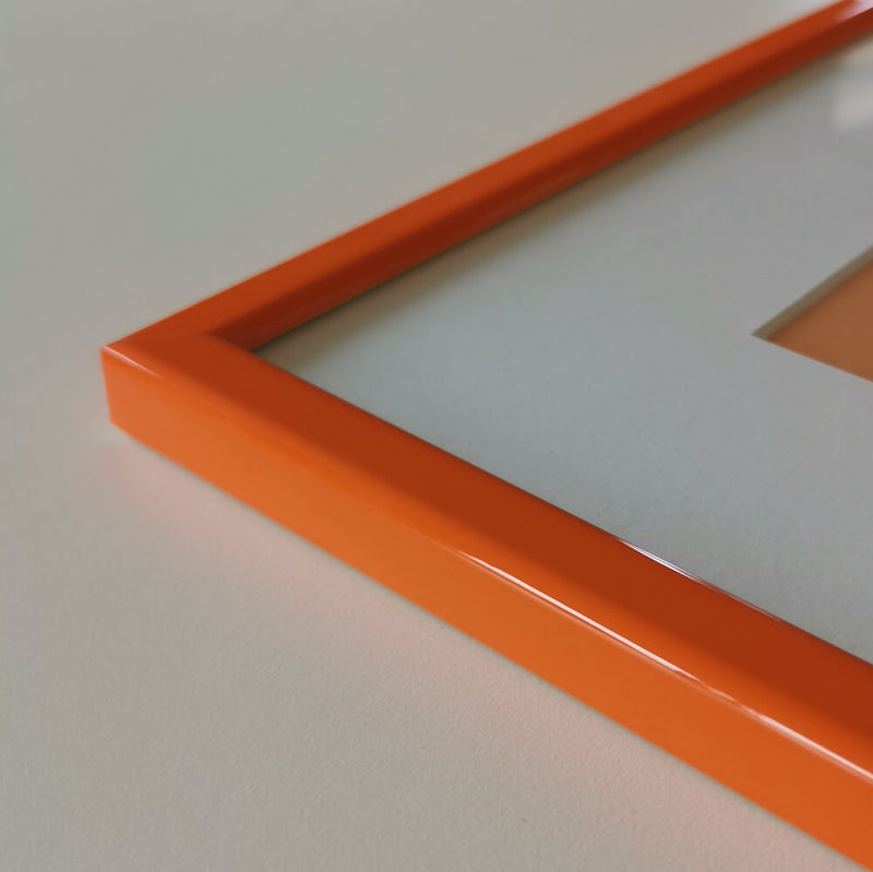 Orange glossy wooden frame - Narrow (14 mm) - 50x50 cm