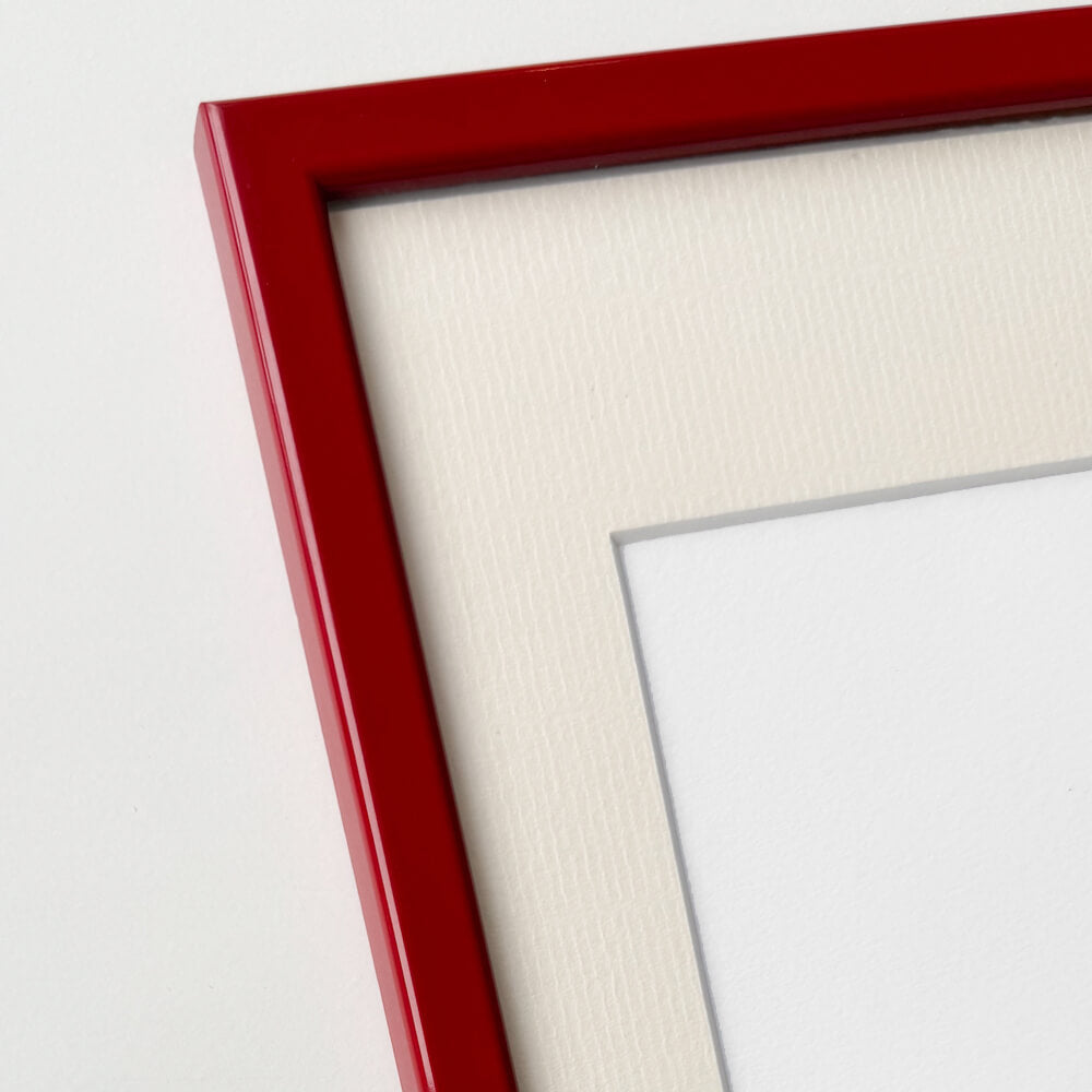 Dark red glossy wooden frame - Narrow (14 mm) - 30×30 cm