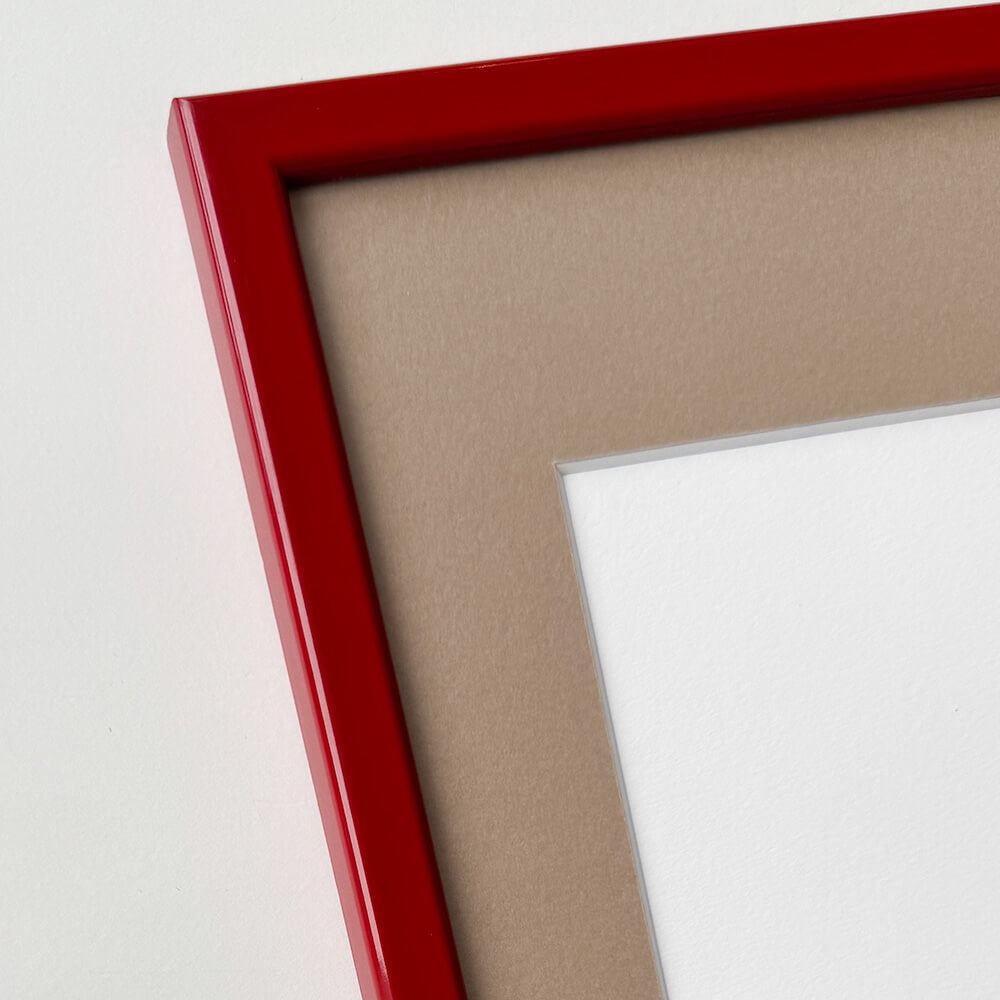 Dark red glossy wooden frame - Narrow (14 mm) - A4 (21x29.7 cm)