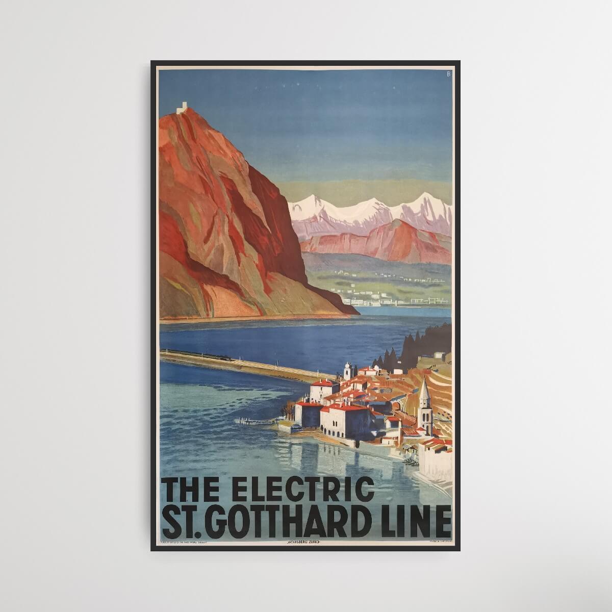 The Electric St. Gotthard Line - Switzerland | Vintage lithograph ...